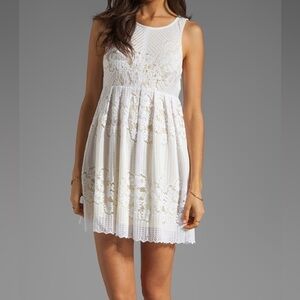 Free People Lace Rocco Mini Sundress White Yellow, Size 2